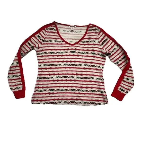 Victorias Secret Womens Medium Fireside Thermal Pajama Set Red Fair Isle - Picture 9 of 12